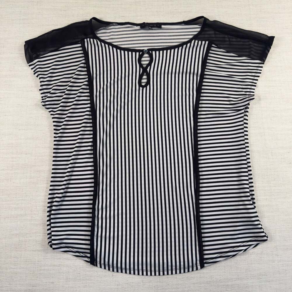 Atelier 29 Black and White Striped Mesh Shoulder Top Size XL